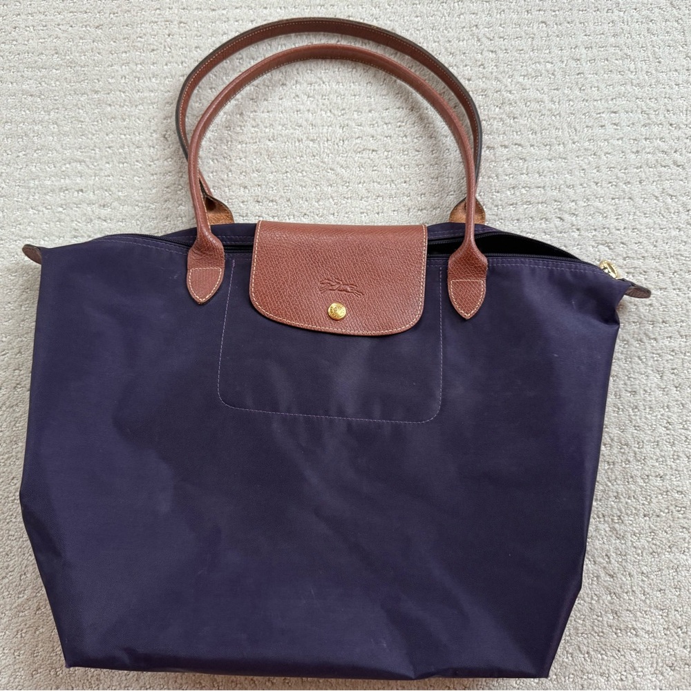 Longchamp Navy and Brown Tote Bag